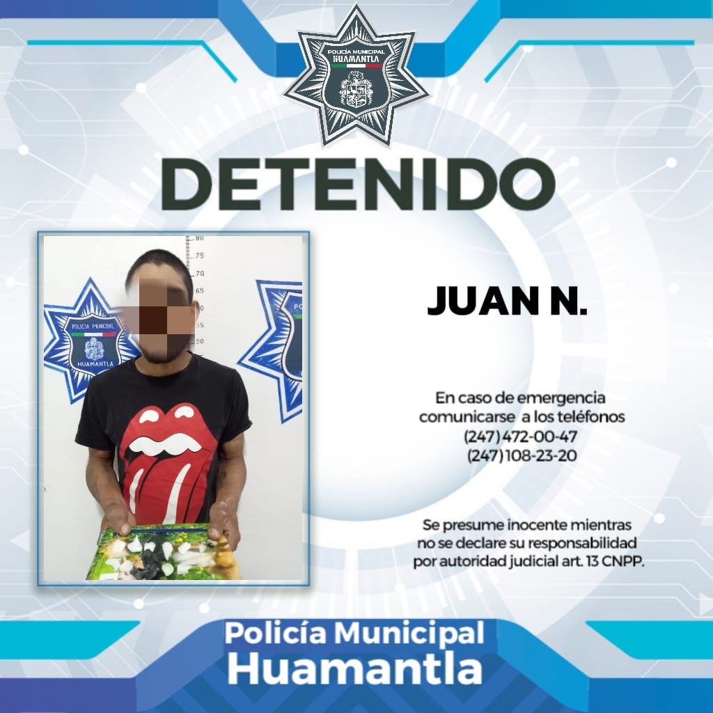 Presunto distribuidor de sustancias prohibidas es aprehendido por policías de Huamantla